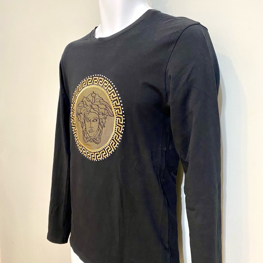 Versace Black Long Sleeve Tee with Gold Medusa Emblem - Picture 3 of 4
